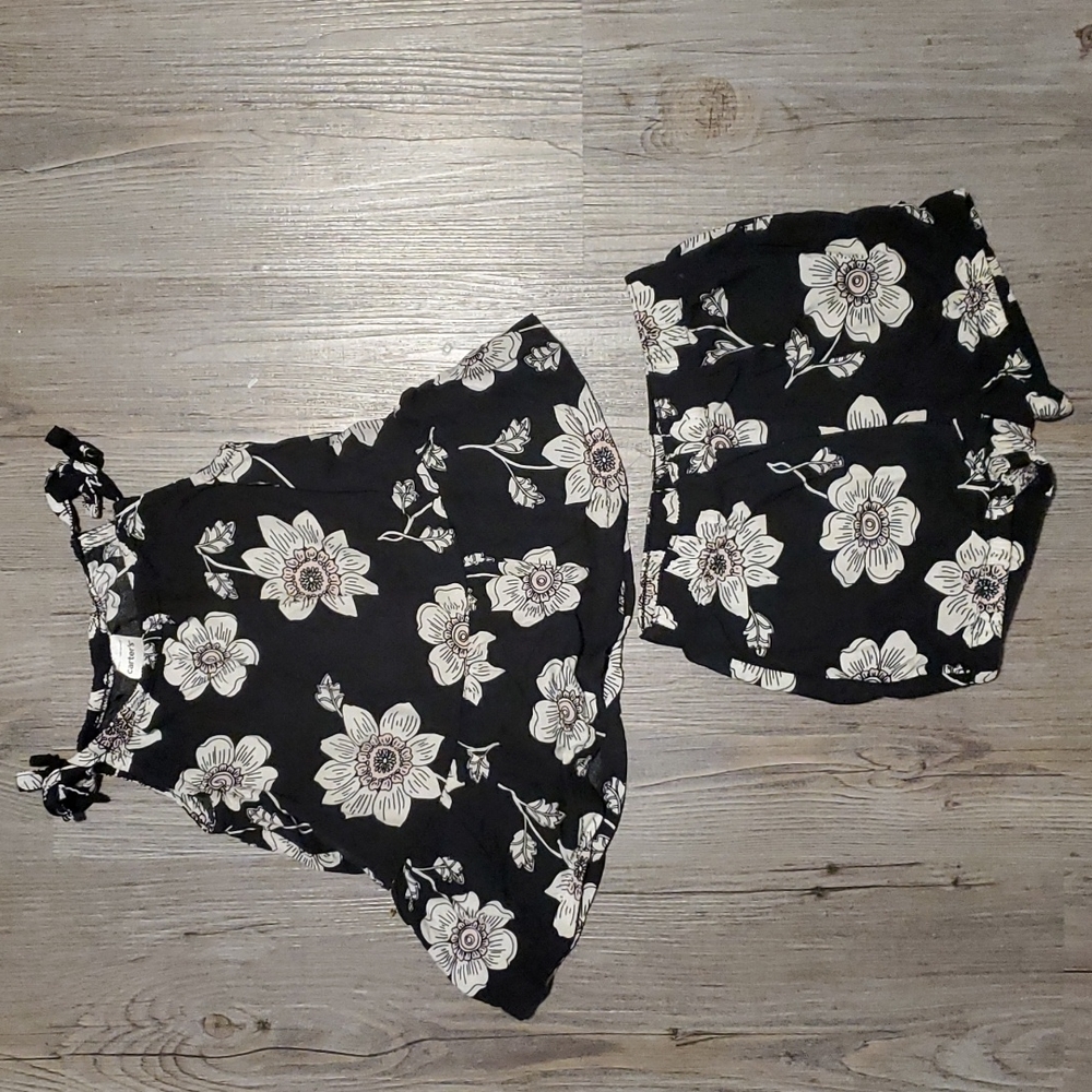 🧡 Carter's | Toddler 2-Piece Summer Outfit | Black & White | 12M | Flora